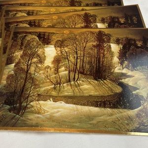 Vintage Christmas Cards Gilded Foil Fleck with Golden Foil Borders